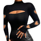 Women's Heart Cutout Mock Neck Slim Fit Top