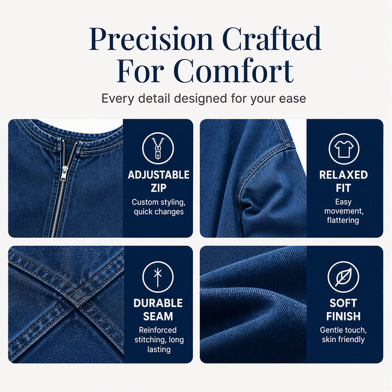 Women's Long Sleeve Half-Zip Denim Pullover