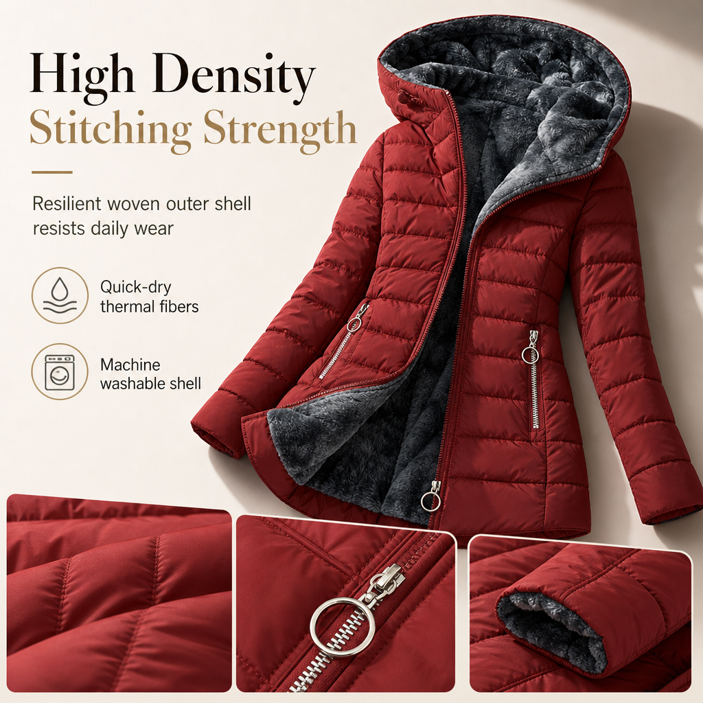 Women's Mid-Length Fleece Lined Hooded Coat