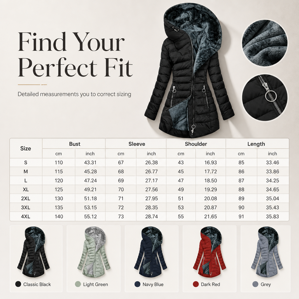 Women's Mid-Length Fleece Lined Hooded Coat