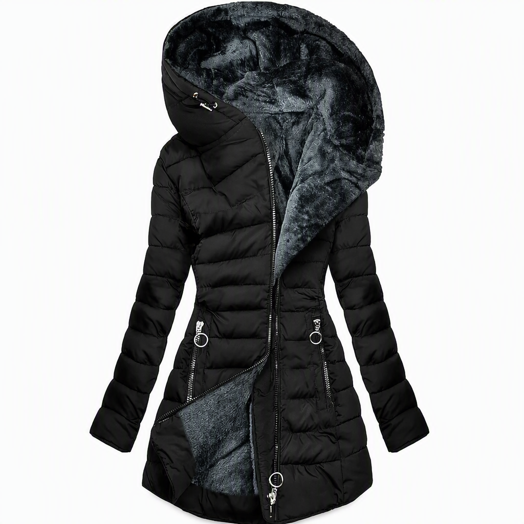 Women's Mid-Length Fleece Lined Hooded Coat