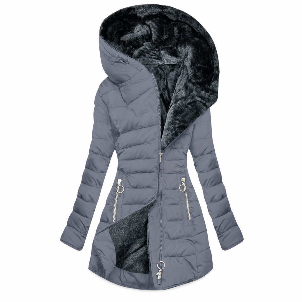 Women's Mid-Length Fleece Lined Hooded Coat