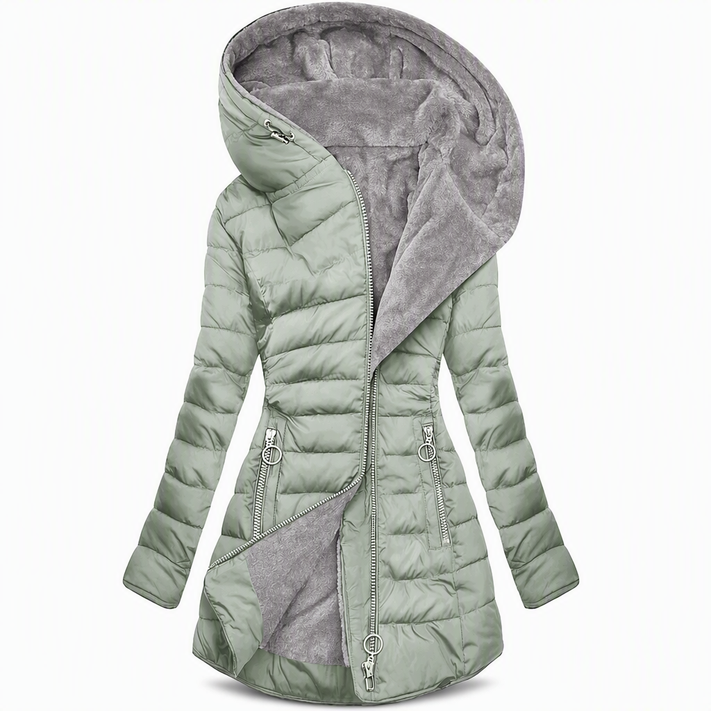 Women's Mid-Length Fleece Lined Hooded Coat