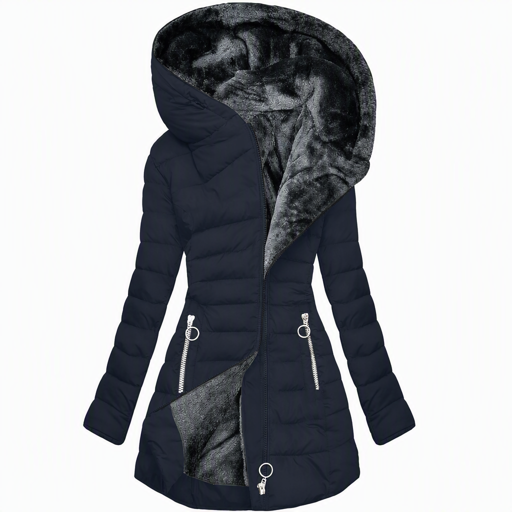 Women's Mid-Length Fleece Lined Hooded Coat