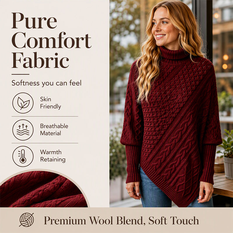Women's Cable Knit Poncho Sweater