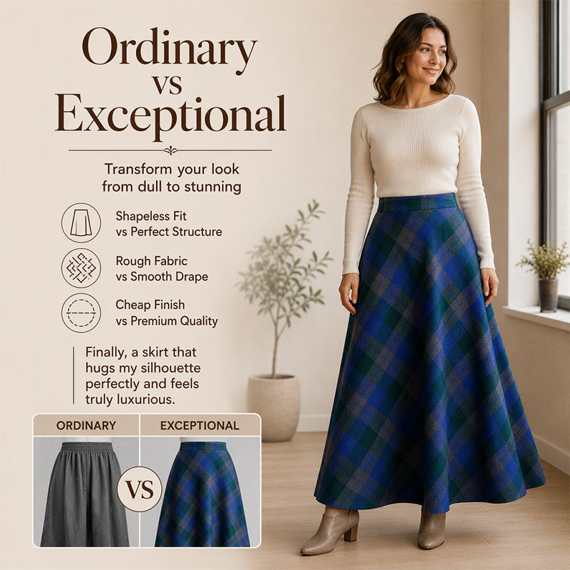 Women's Elegant High-Waisted Plaid Long Skirt