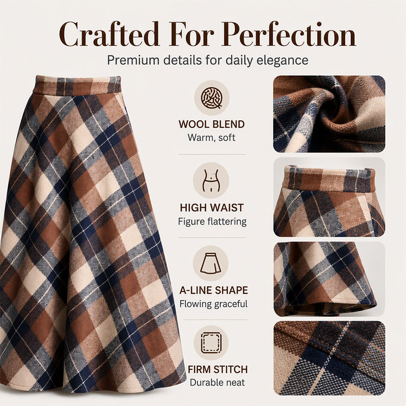 Women's Elegant High-Waisted Plaid Long Skirt
