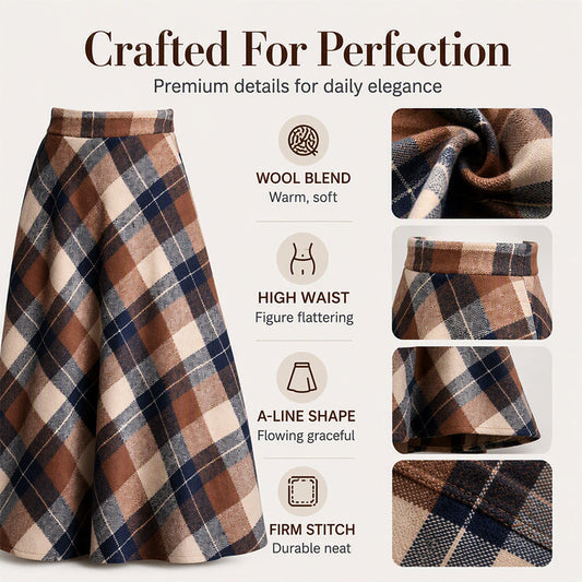 Women's Elegant High-Waisted Plaid Long Skirt