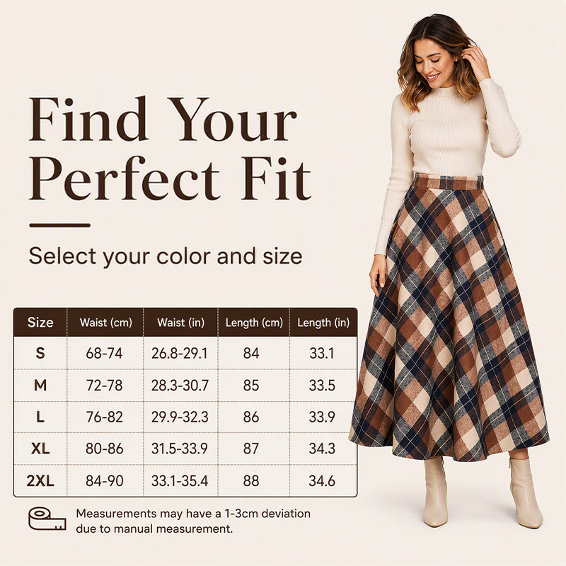 Women's Elegant High-Waisted Plaid Long Skirt