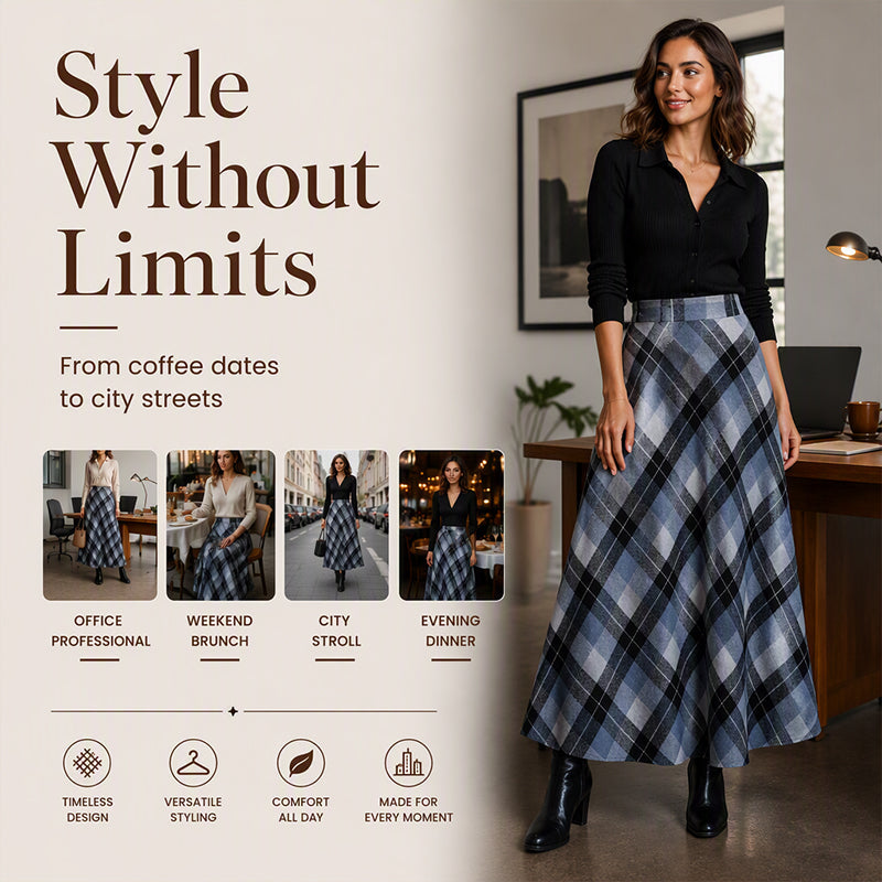 Women's Elegant High-Waisted Plaid Long Skirt
