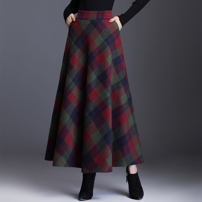 Women's Elegant High-Waisted Plaid Long Skirt