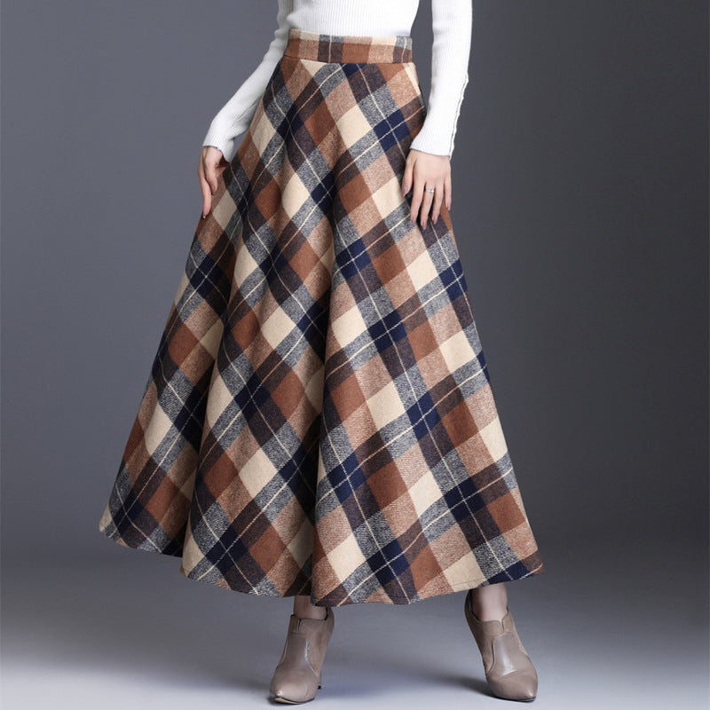 Women's Elegant High-Waisted Plaid Long Skirt