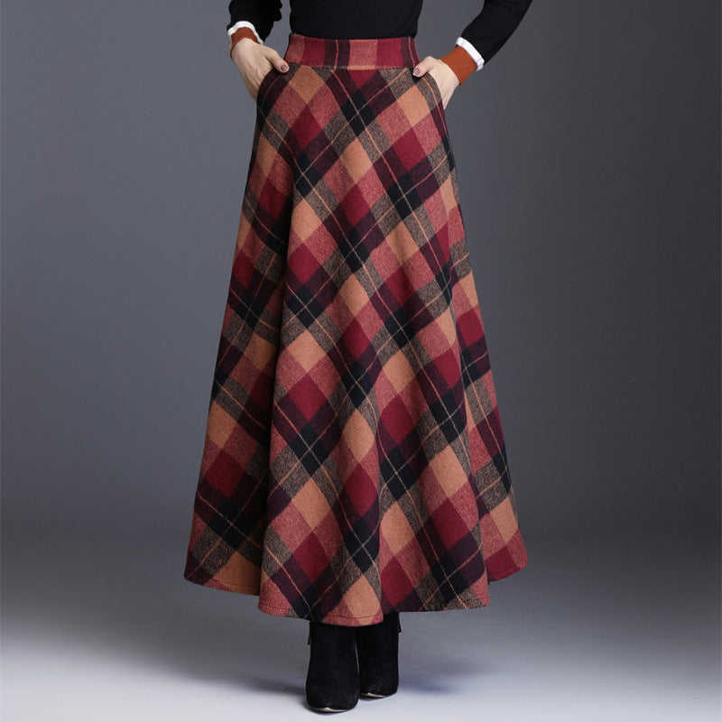 Women's Elegant High-Waisted Plaid Long Skirt