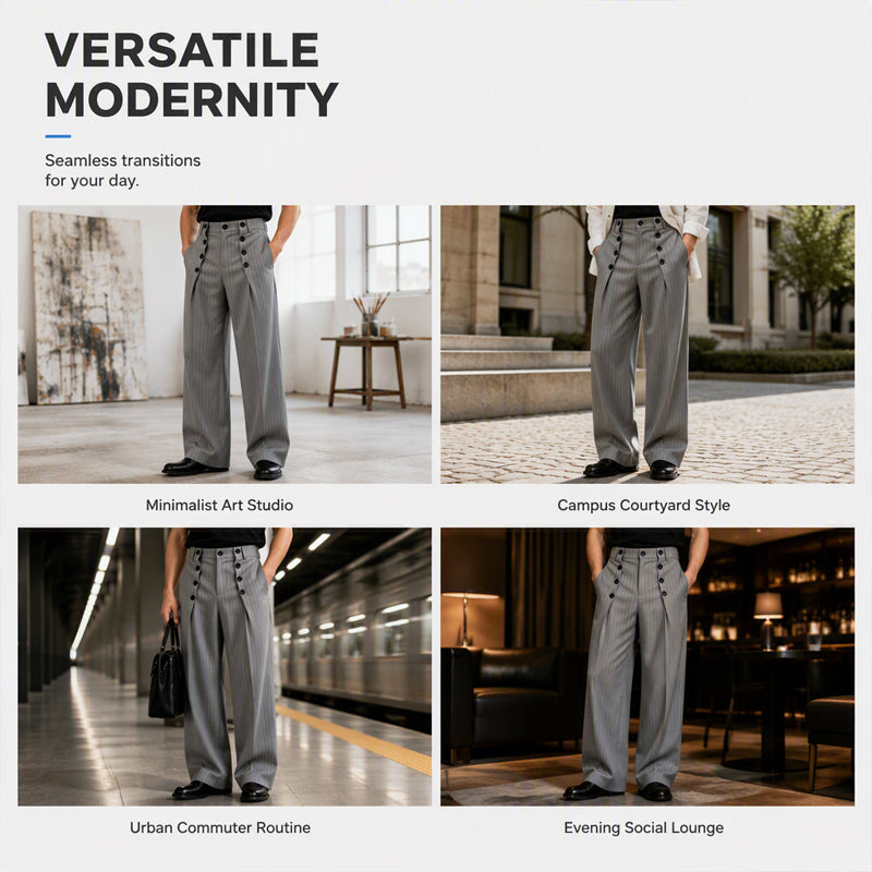 Men's Chic High-Waisted Double-Breasted Drape Pants