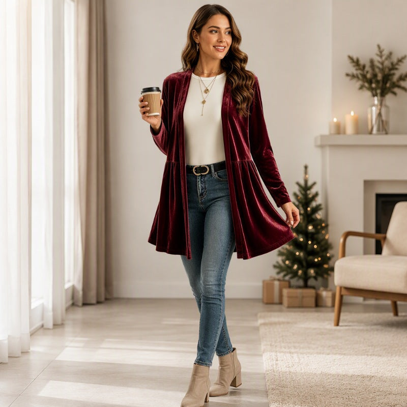 Women's Velvet Open Front Cardigan
