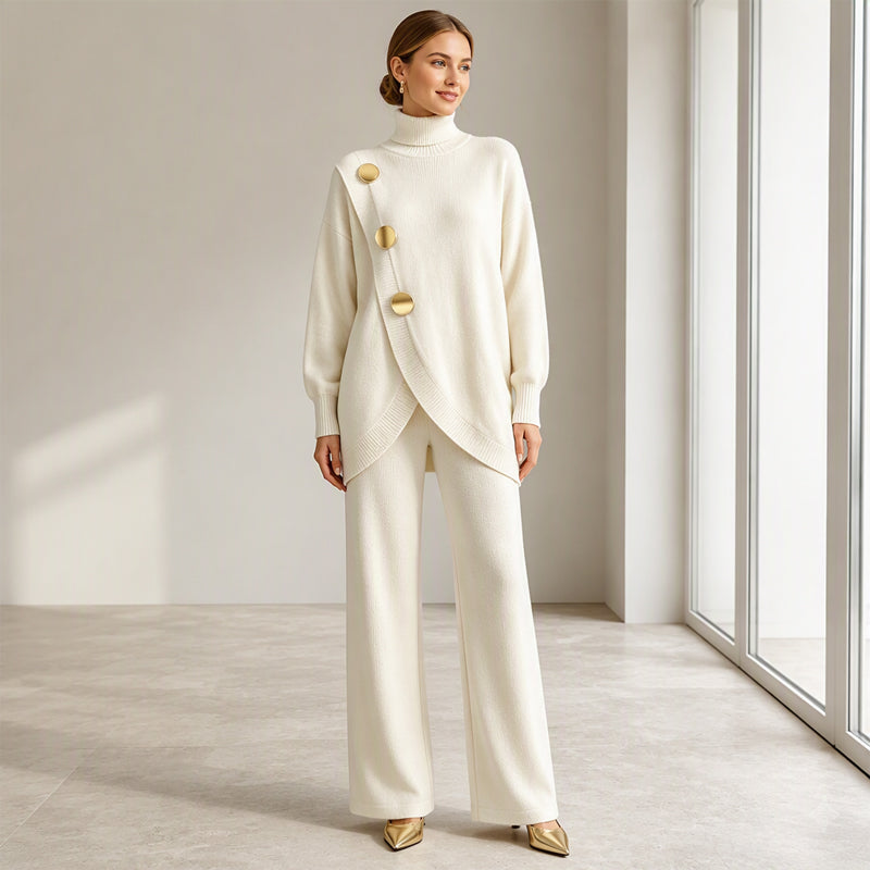Women's Elegant Turtleneck Sweater & Wide-Leg Pants Set