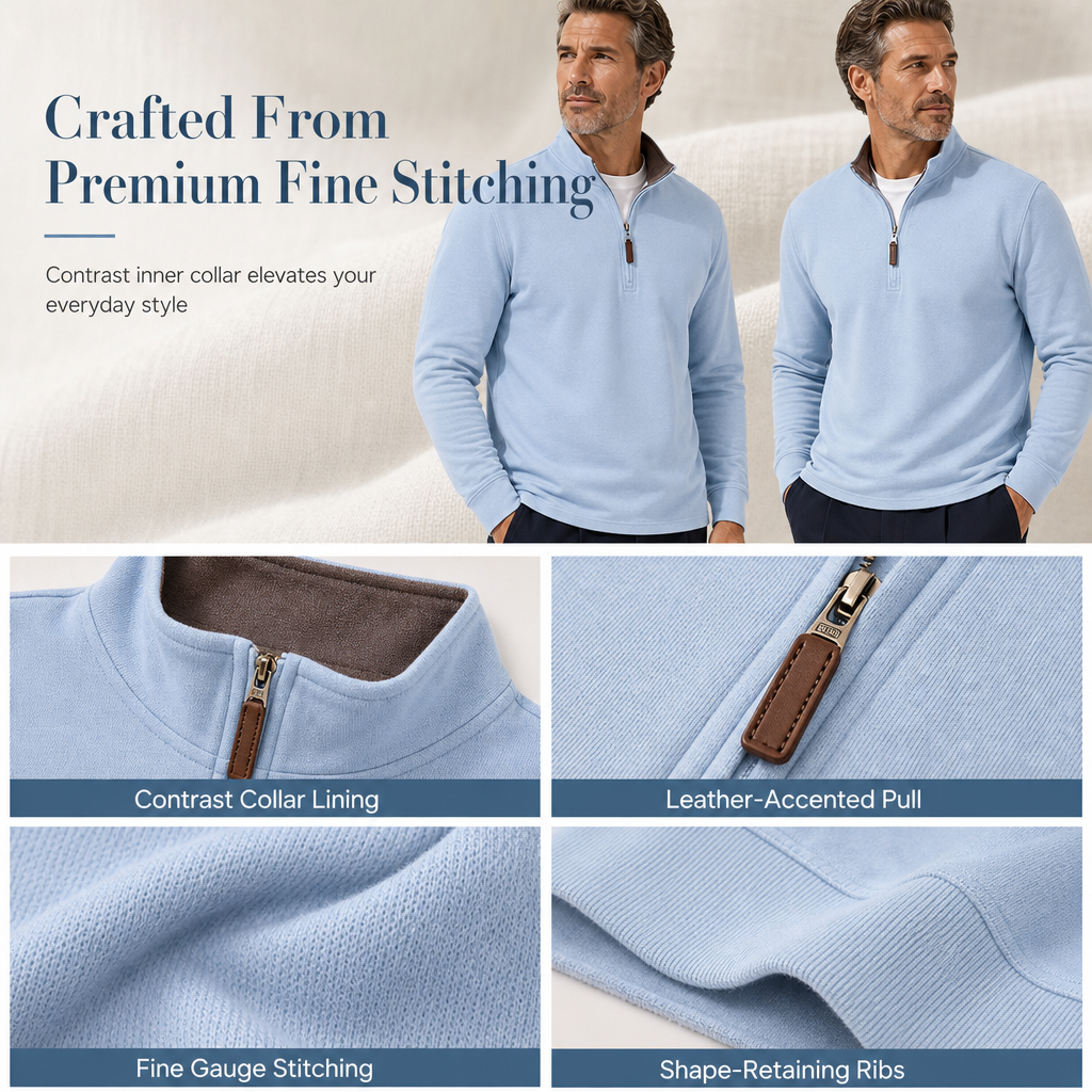 🧥 Quarter-Zip Style, Sharper Everyday Fit | Men's Stand-Collar Pullover