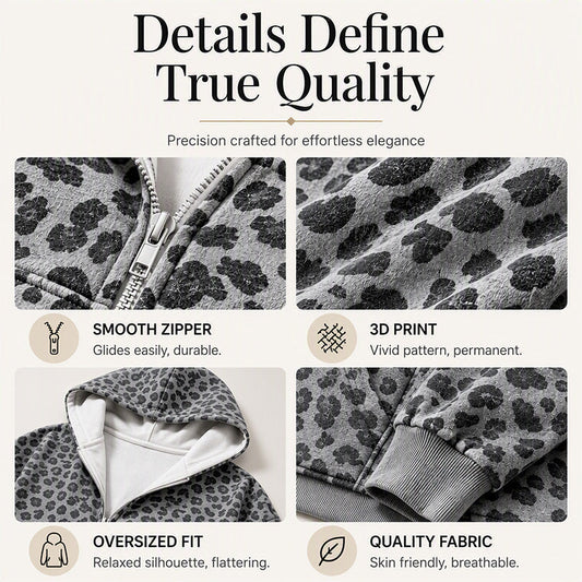 🐆 Wild Detail, Easy Style | Women's Leopard Print Zip-Up Hoodie
