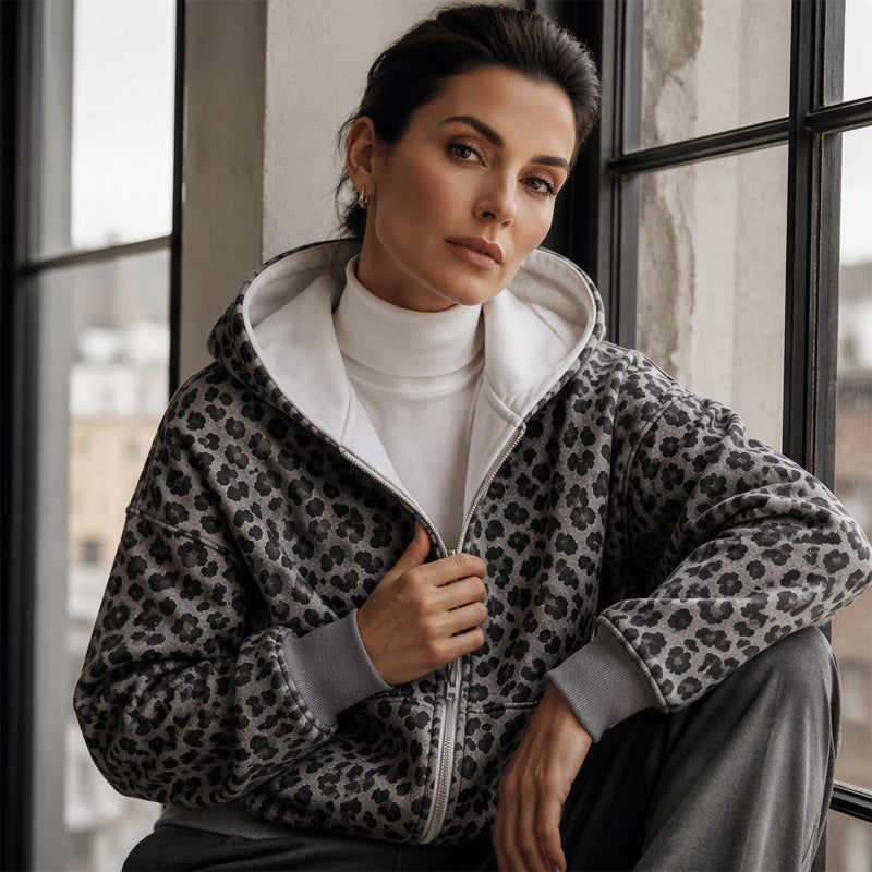 🐆 Wild Detail, Easy Style | Women's Leopard Print Zip-Up Hoodie