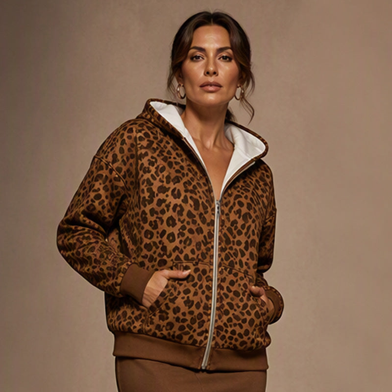 🐆 Wild Detail, Easy Style | Women's Leopard Print Zip-Up Hoodie
