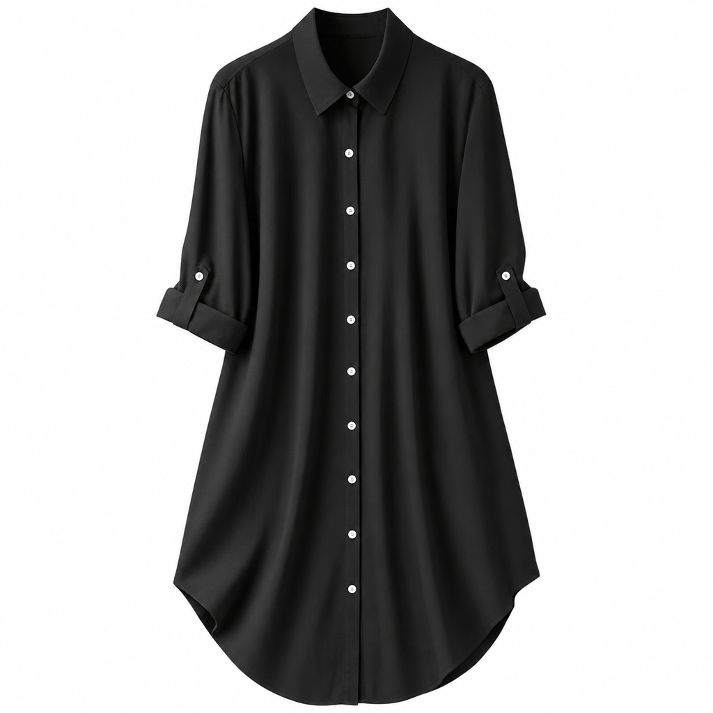 Women's Solid Color Satin Button Up Formal Shirt with Fashion Sleeves
