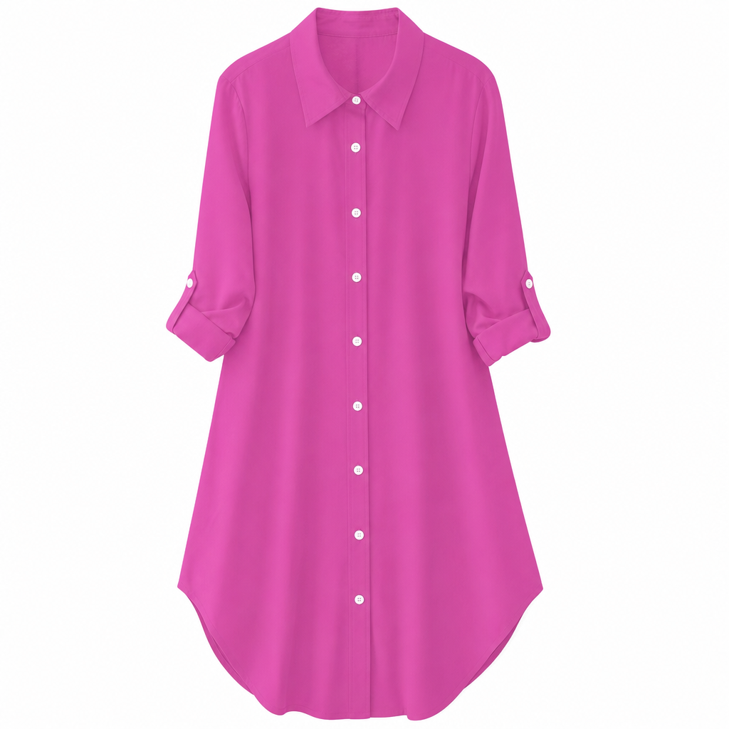 Women's Solid Color Satin Button Up Formal Shirt with Fashion Sleeves