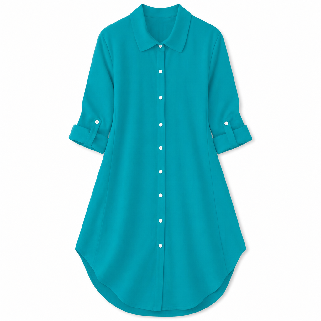Women's Solid Color Satin Button Up Formal Shirt with Fashion Sleeves