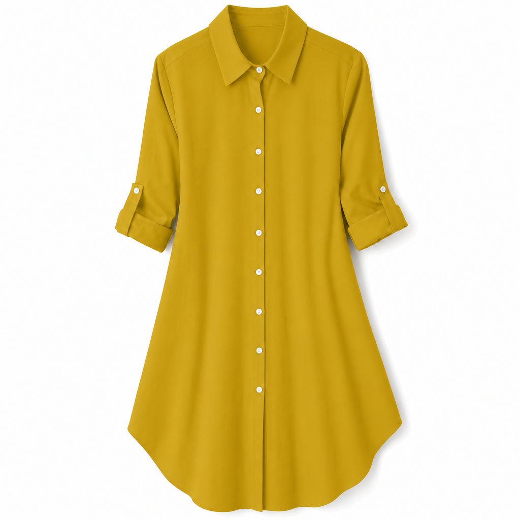 Women's Solid Color Satin Button Up Formal Shirt with Fashion Sleeves