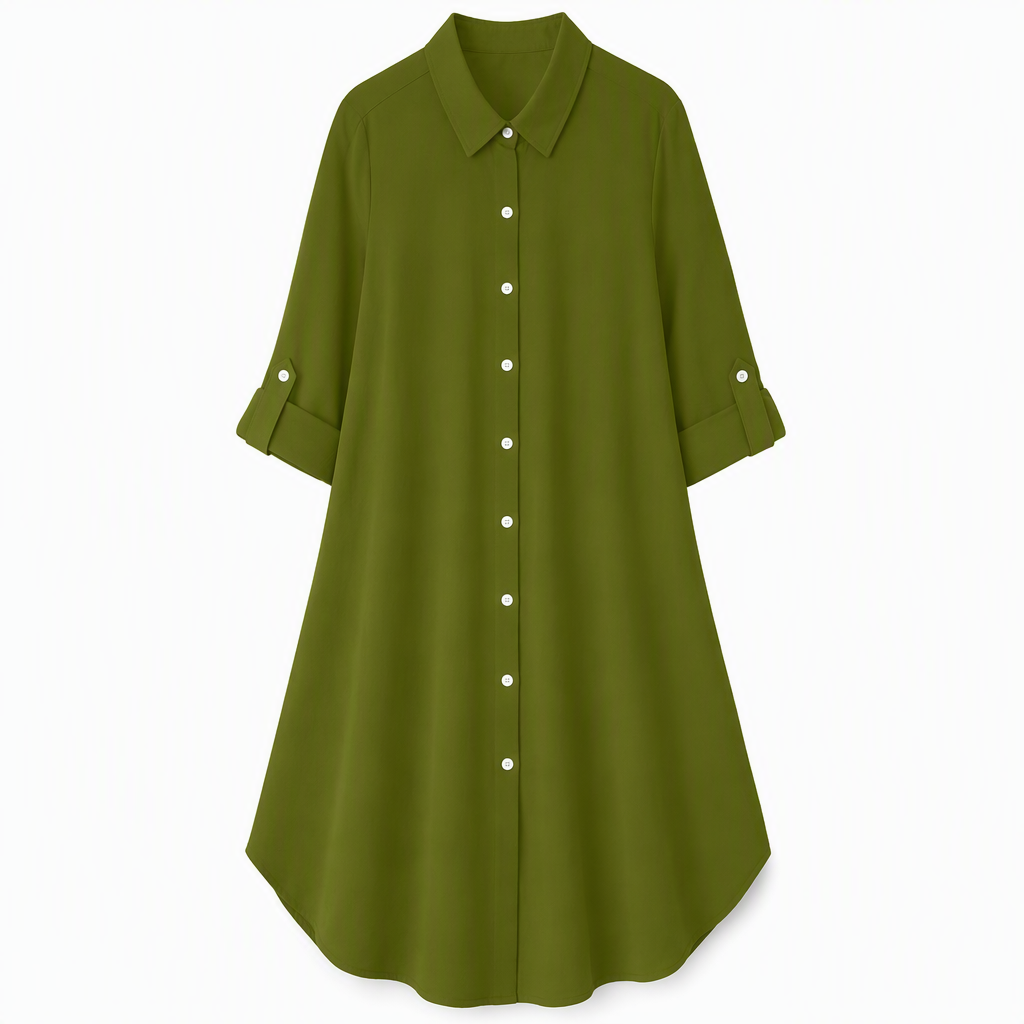 Women's Solid Color Satin Button Up Formal Shirt with Fashion Sleeves