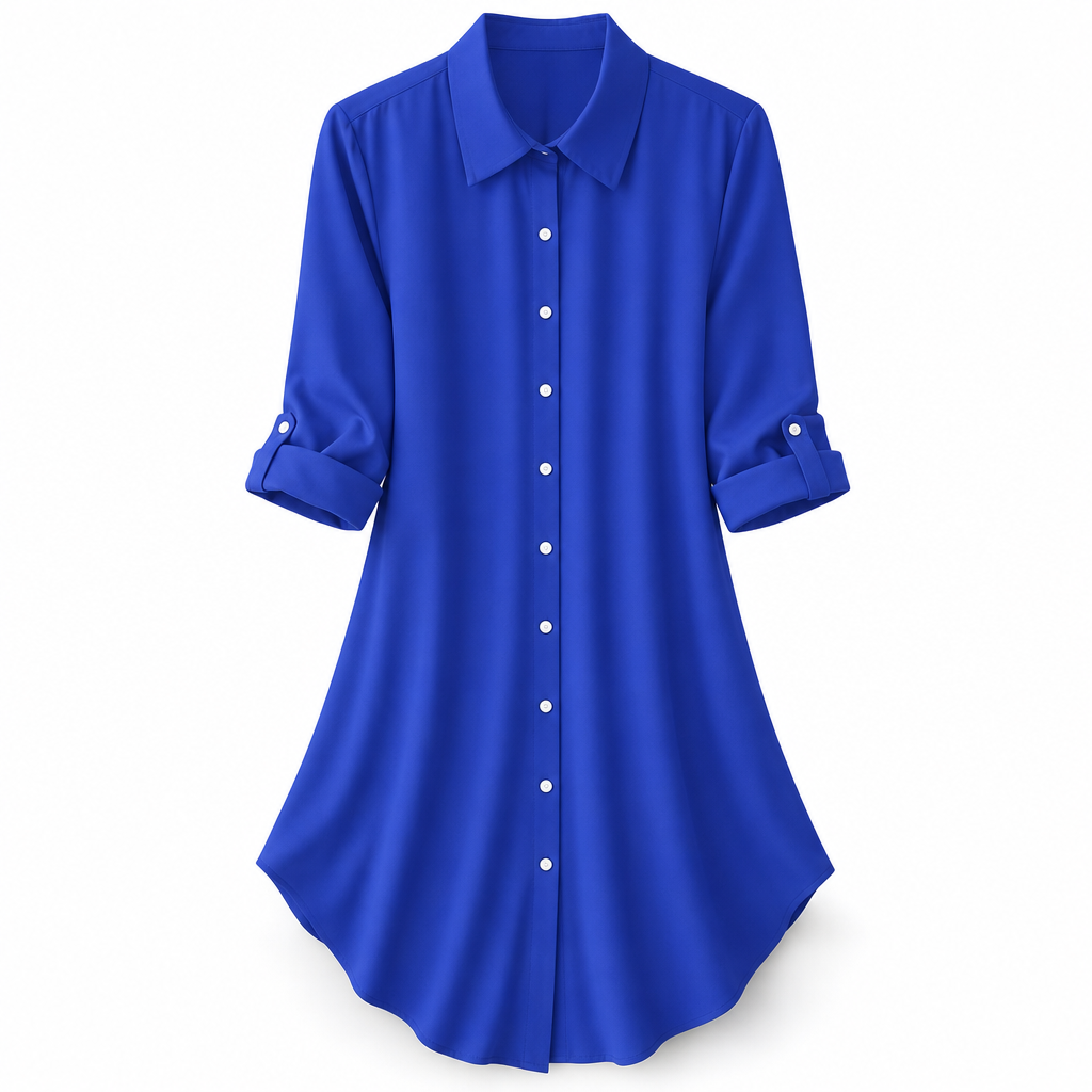 Women's Solid Color Satin Button Up Formal Shirt with Fashion Sleeves