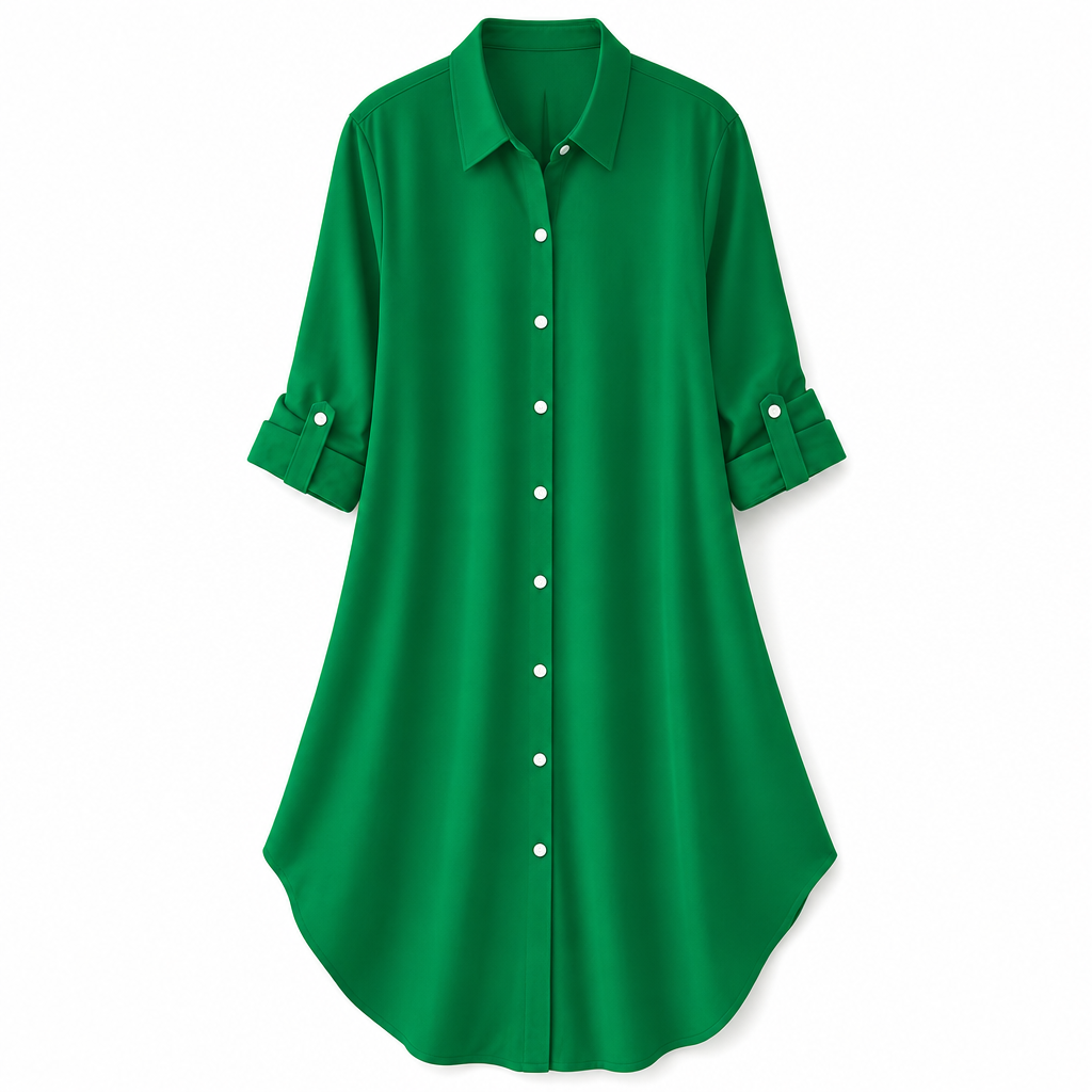 Women's Solid Color Satin Button Up Formal Shirt with Fashion Sleeves