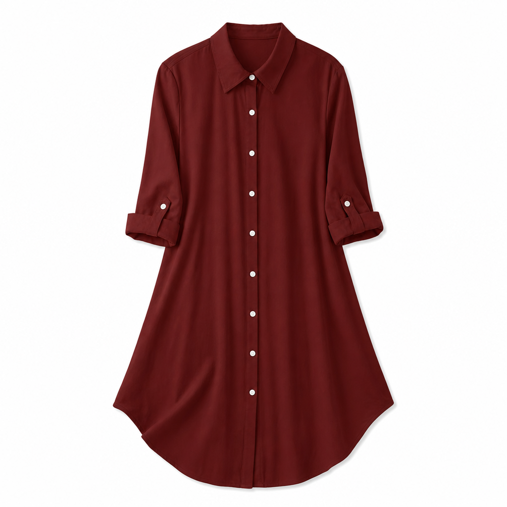 Women's Solid Color Satin Button Up Formal Shirt with Fashion Sleeves