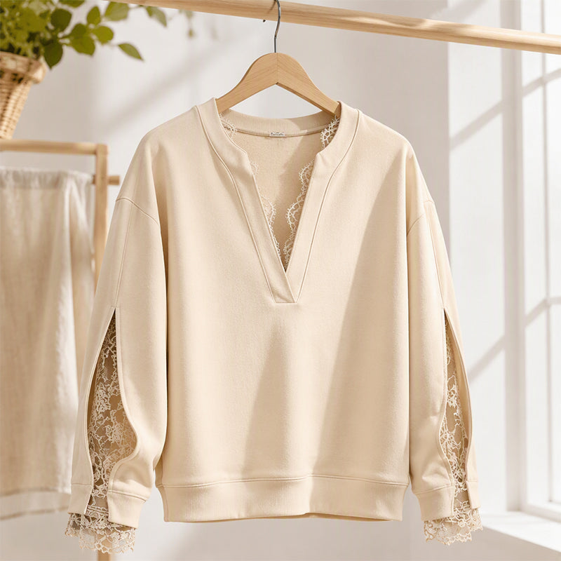 Women's V-Neck Top with Lace Insert