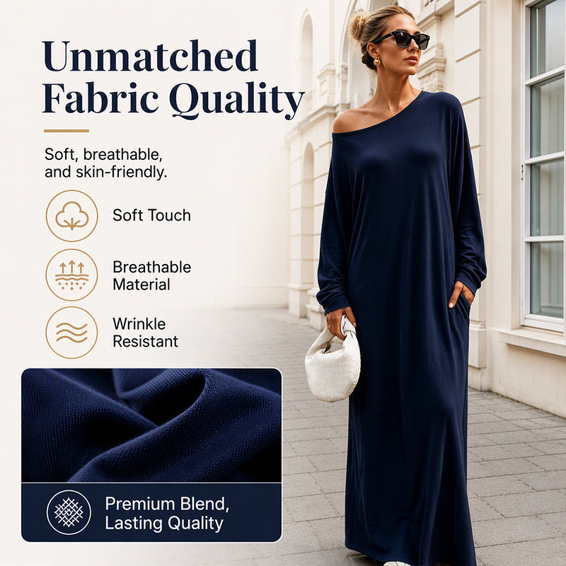 ✨ Effortless Elegance | Women’s Off-Shoulder Long-Sleeve Maxi Dress