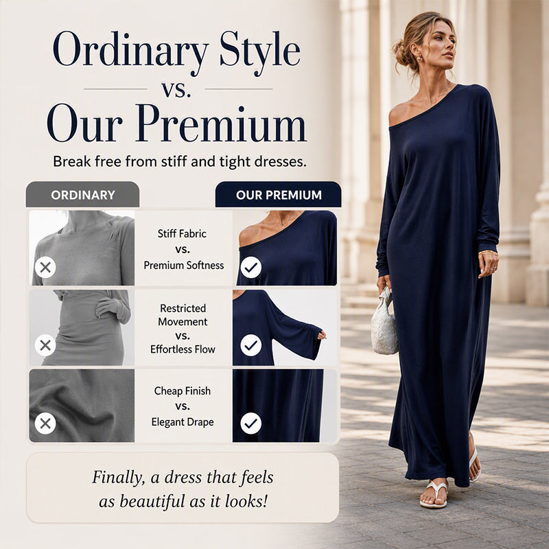 ✨ Effortless Elegance | Women’s Off-Shoulder Long-Sleeve Maxi Dress