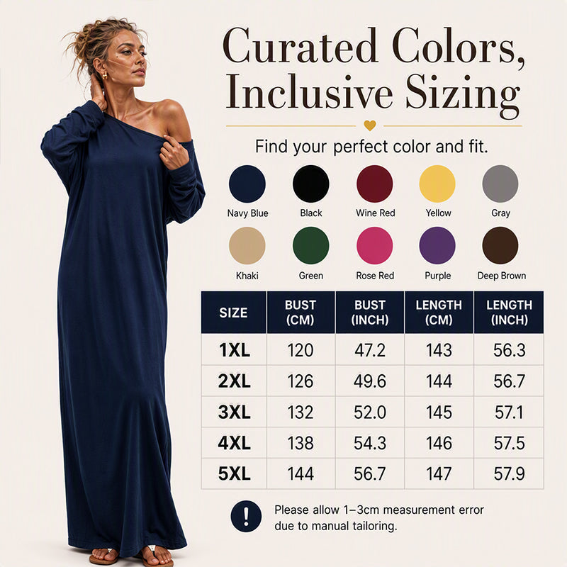 ✨ Effortless Elegance | Women’s Off-Shoulder Long-Sleeve Maxi Dress