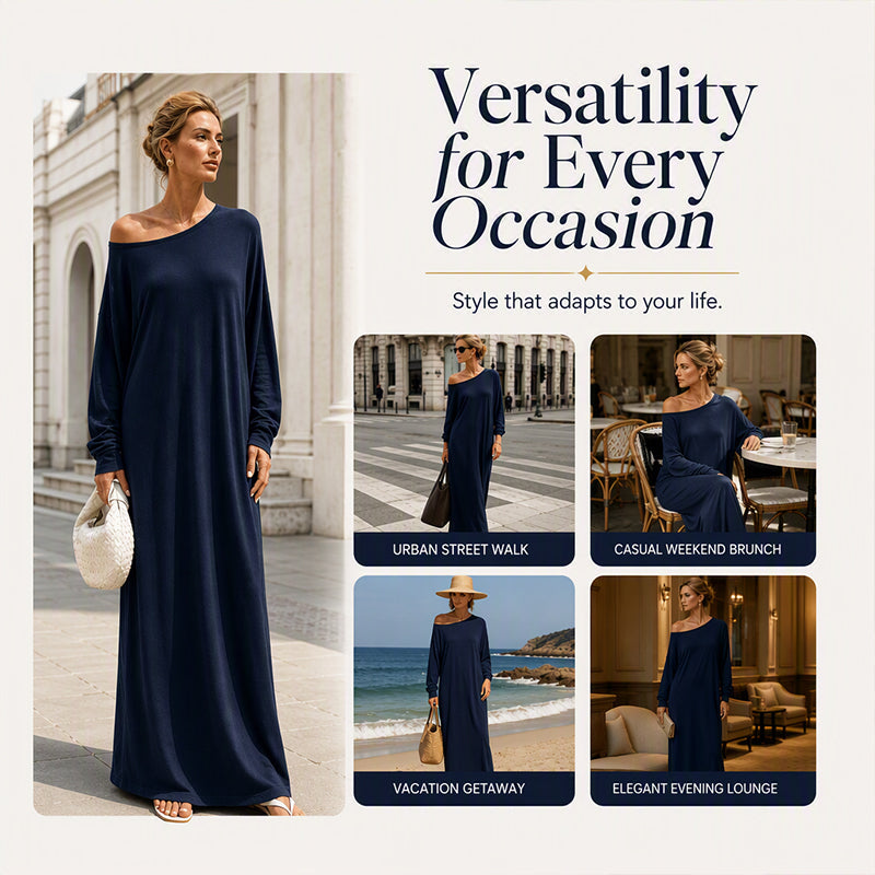 ✨ Effortless Elegance | Women’s Off-Shoulder Long-Sleeve Maxi Dress