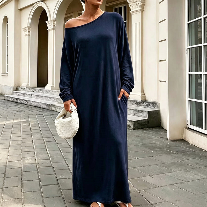✨ Effortless Elegance | Women’s Off-Shoulder Long-Sleeve Maxi Dress