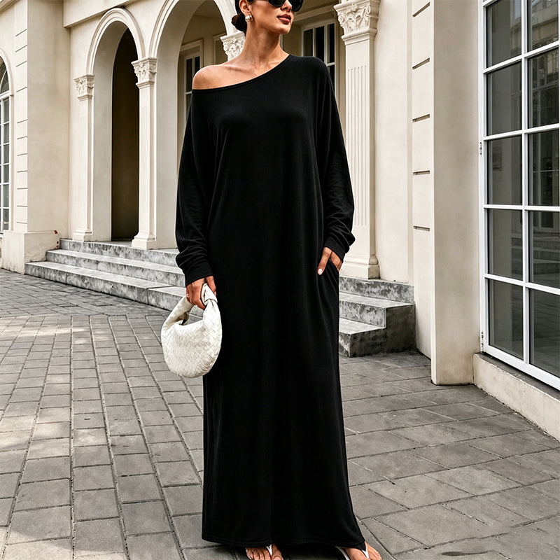 ✨ Effortless Elegance | Women’s Off-Shoulder Long-Sleeve Maxi Dress