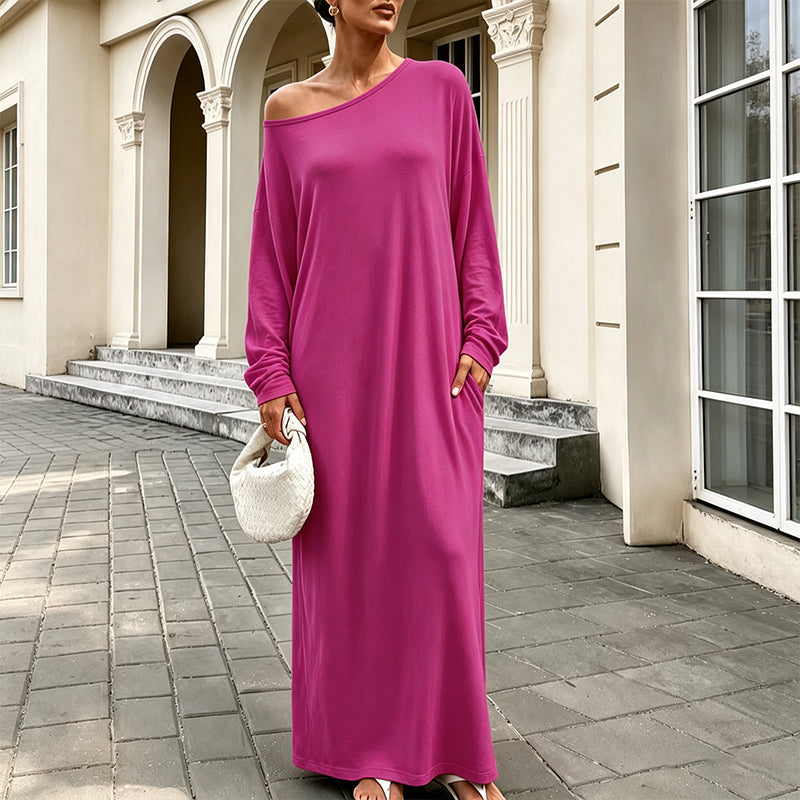 ✨ Effortless Elegance | Women’s Off-Shoulder Long-Sleeve Maxi Dress