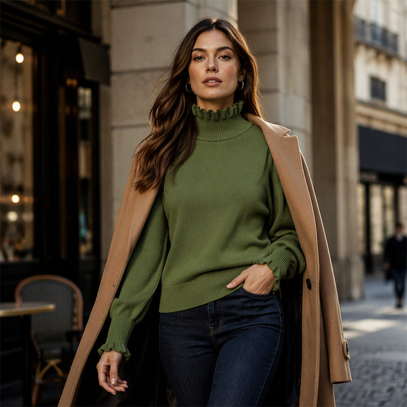 ✨ Feminine Knit Detail | Women’s Ruffle-Trim Knitted Top