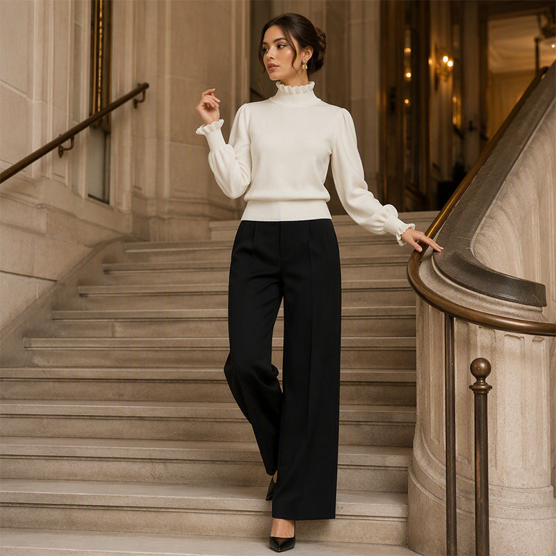✨ Feminine Knit Detail | Women’s Ruffle-Trim Knitted Top
