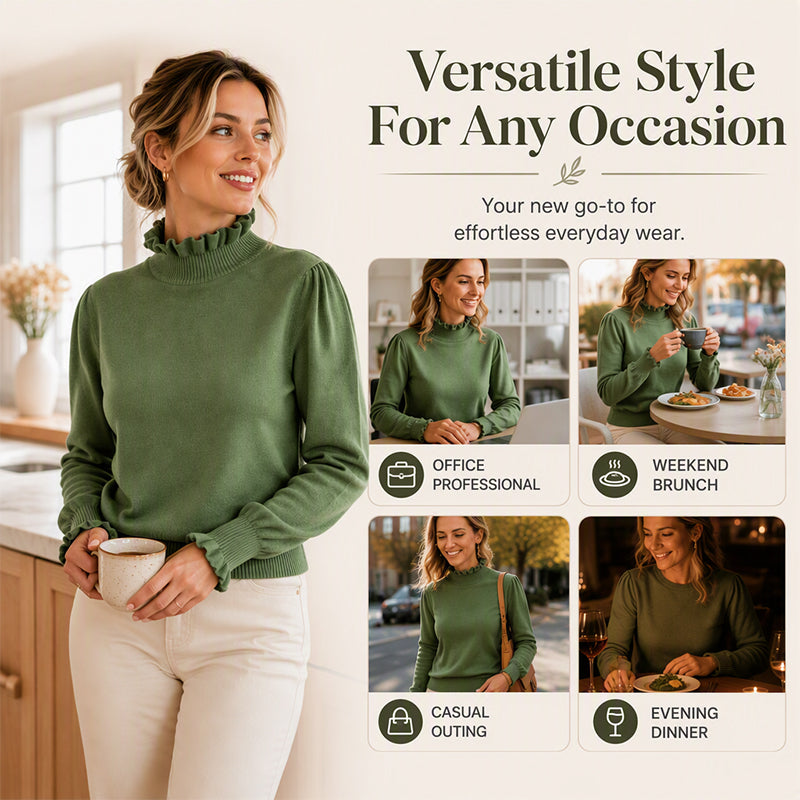 ✨ Feminine Knit Detail | Women’s Ruffle-Trim Knitted Top