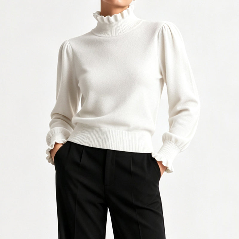 ✨ Feminine Knit Detail | Women’s Ruffle-Trim Knitted Top