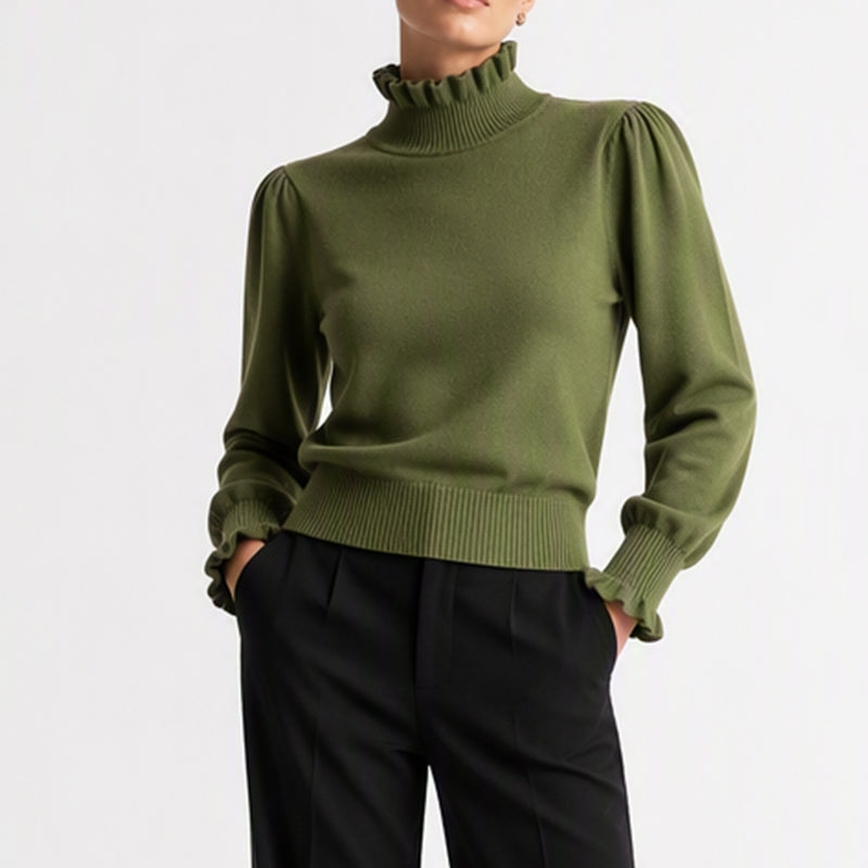 ✨ Feminine Knit Detail | Women’s Ruffle-Trim Knitted Top