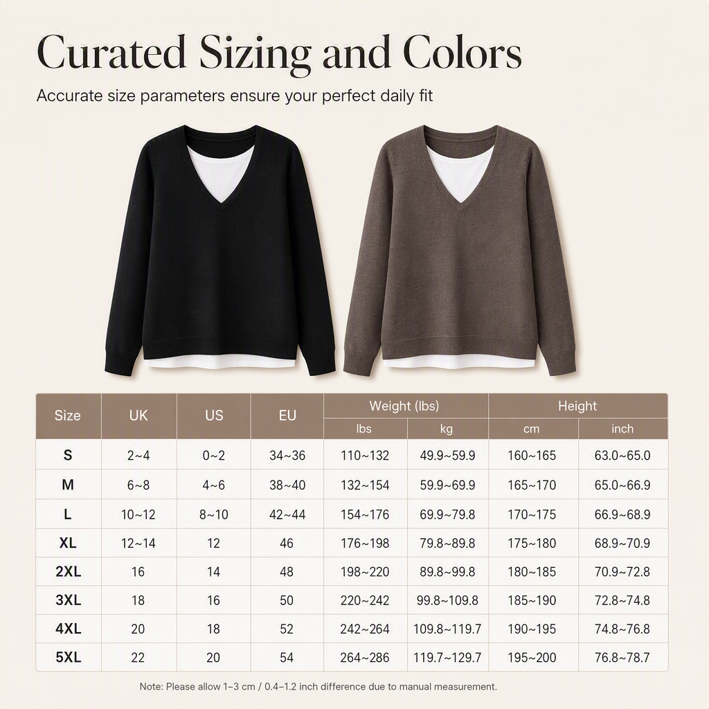 ✨ Layered Look, One Easy Piece | Women’s V-Neck Fake Two-Piece Knit Top
