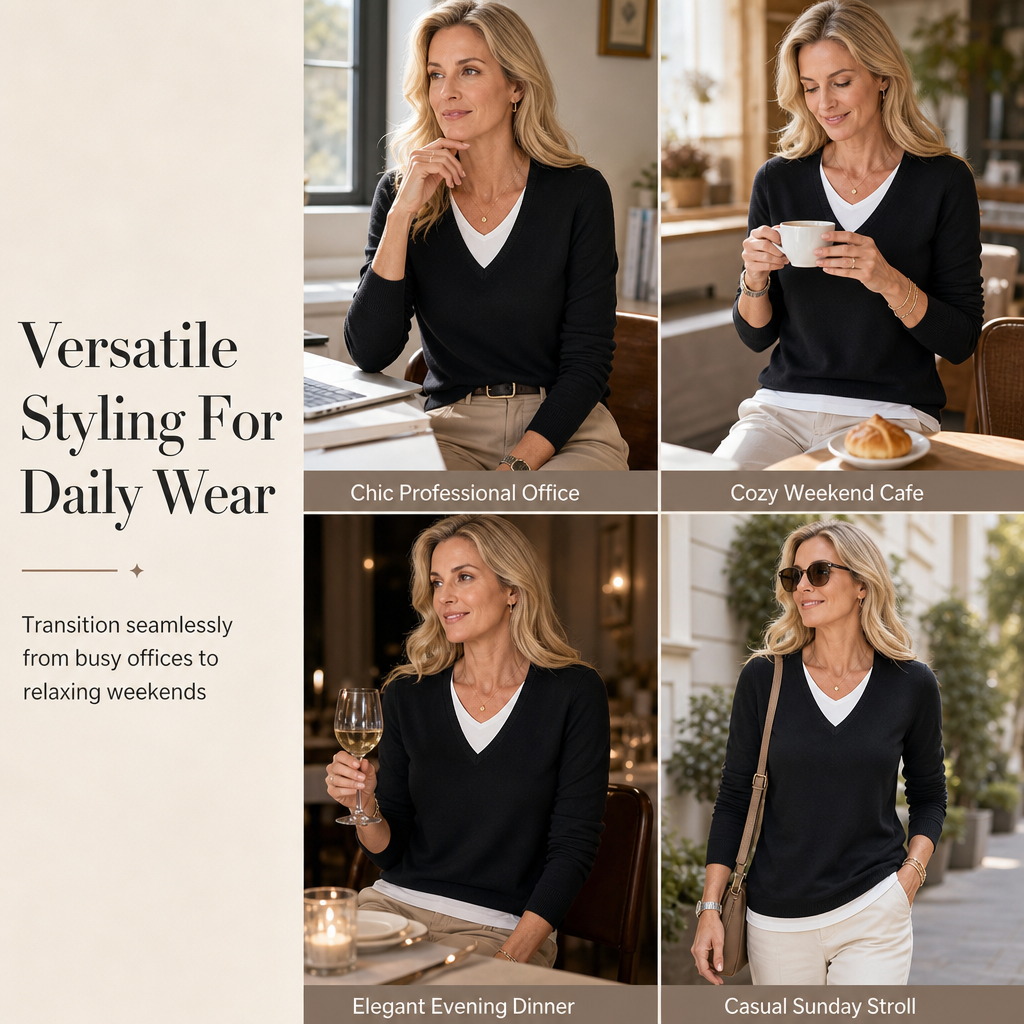 ✨ Layered Look, One Easy Piece | Women’s V-Neck Fake Two-Piece Knit Top