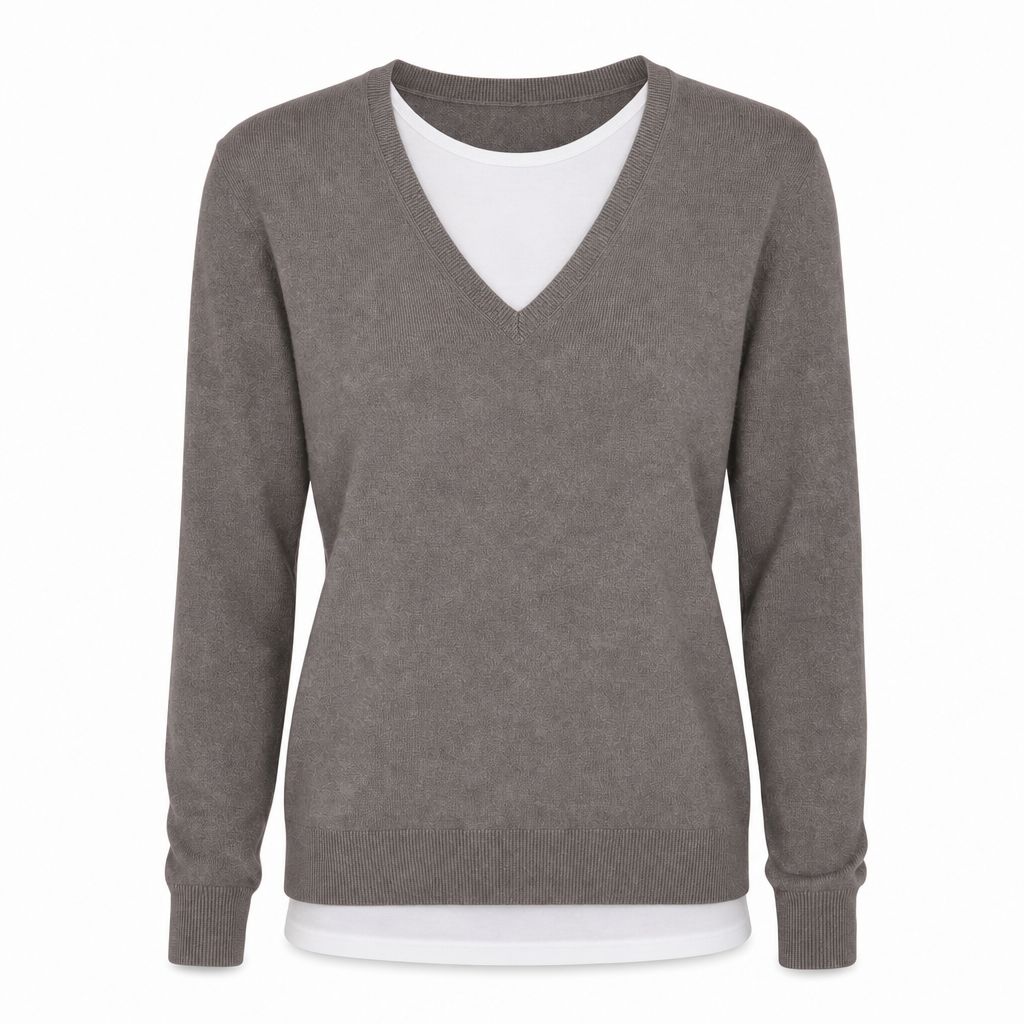 ✨ Layered Look, One Easy Piece | Women’s V-Neck Fake Two-Piece Knit Top