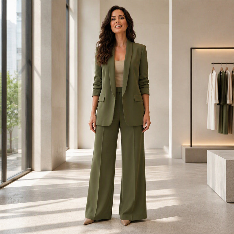 Women's Shawl Collar Blazer & Wide-Leg Pants Set