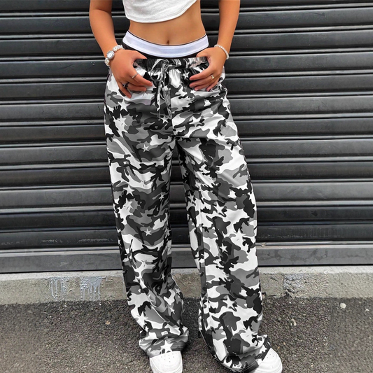 🔥 Utility Style Made Easy | Women’s Camo Wide-Leg Pants with Drawstring Waist